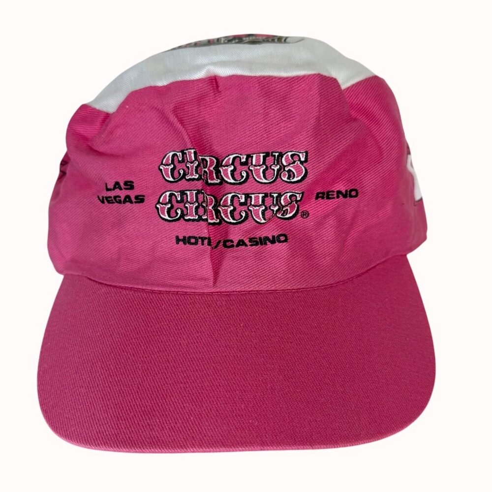 Circus Casino Vegas Painters Cap Snapback VTG Hat Retro 80s Colorblock Pink